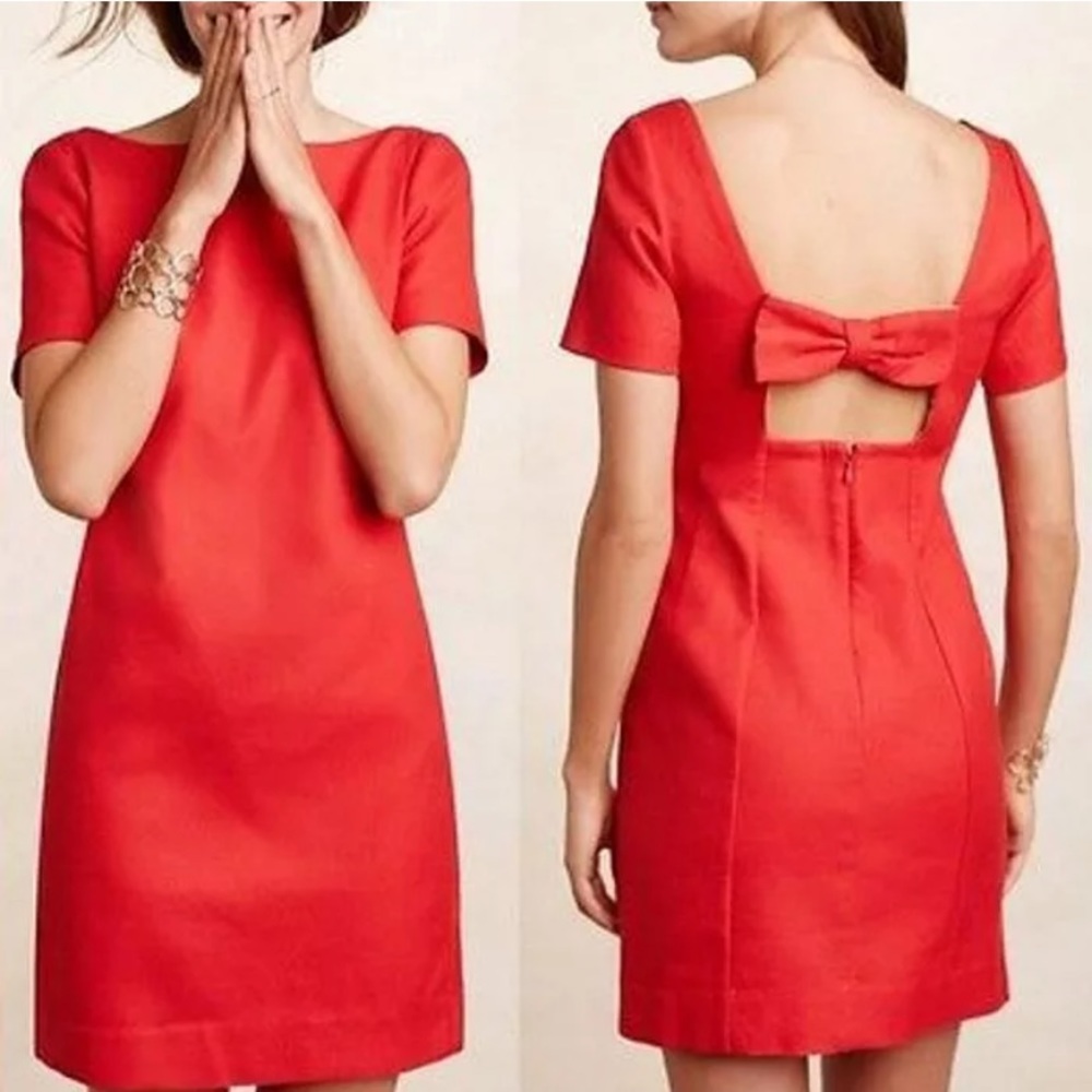 Anthropologie Maeve Red Backless Bow Dress - 12